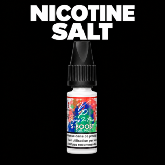 10 ml nicotine salt booster, 20 mg/ml, on a black background with NICOTINE SALT lettering