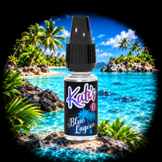 Blue Lagoon 10 ml — flacon sur fond lagon tropical et noir