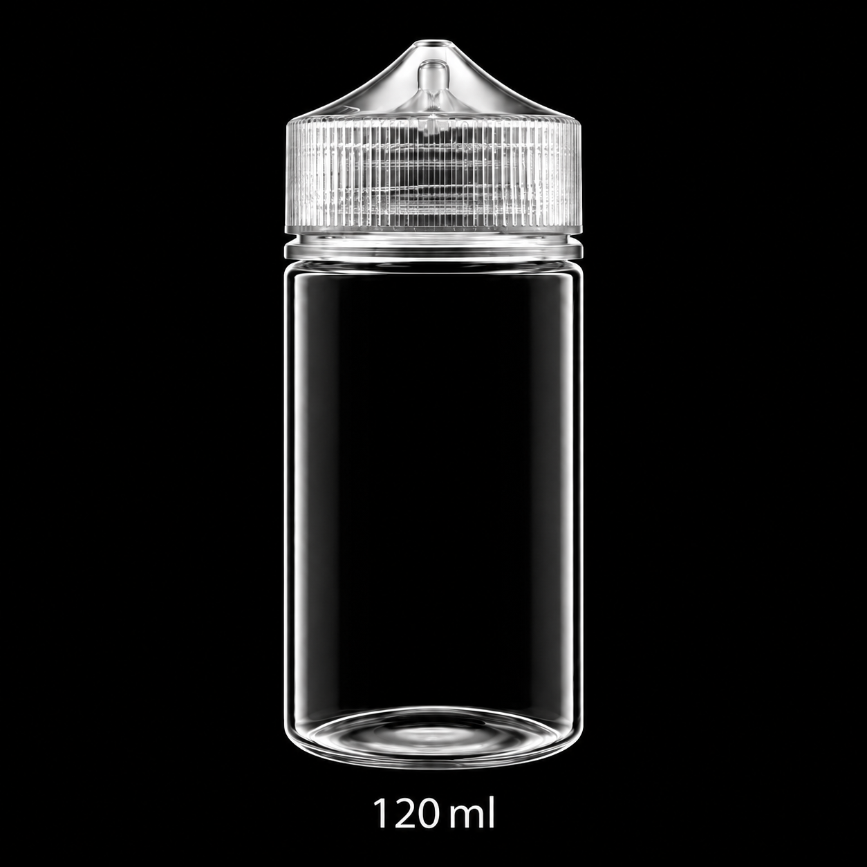 Grande bouteille vide 120 ml sur fond noir