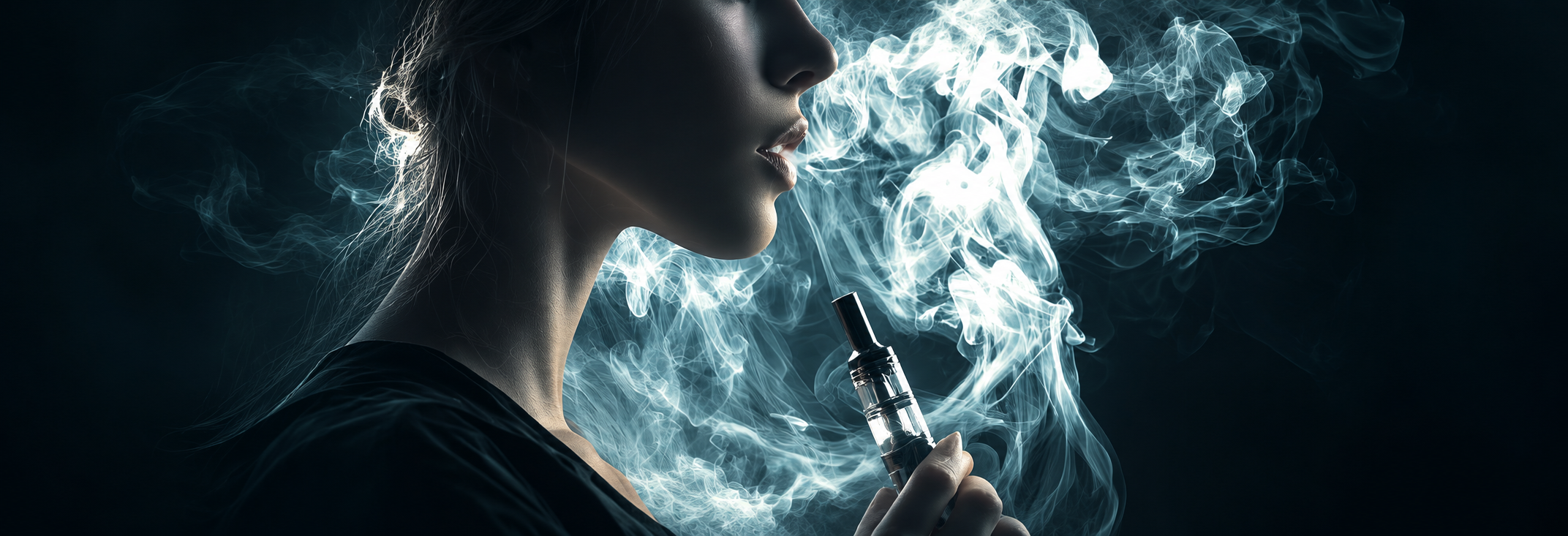 Femme adulte et volutes de vapeur dans une ambiance sombre